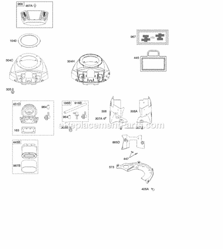 Air Cleaner Blower Housing Diagram and Parts List for 44M777-0139-B1  Briggs and Stratton Engine